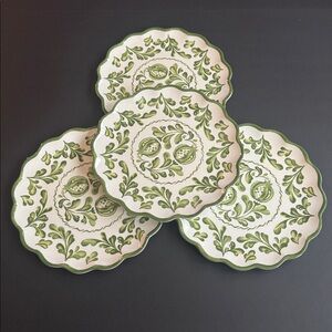 4pc SHABBY CHIC Scalloped Edges Melamine Green White Salad Plate Set